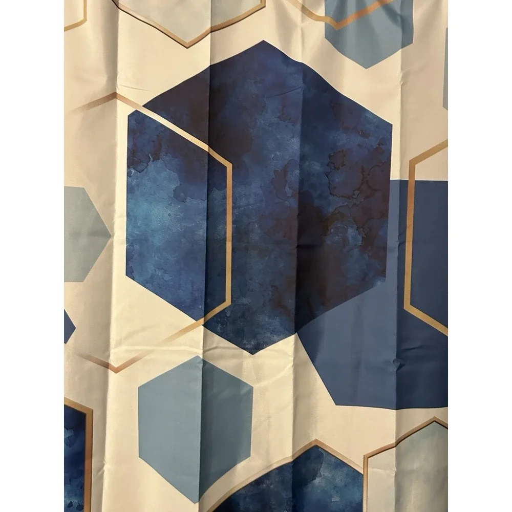 Abstract Blue & Gold Shower Curtain With Bow Golf Hooks Waterproof Bathroom Set